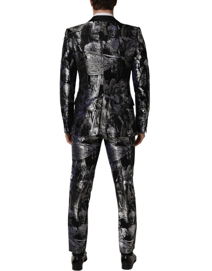 Dolce & Gabbana Black Jacquard Slim Fit Formal 3 Piece Suit
