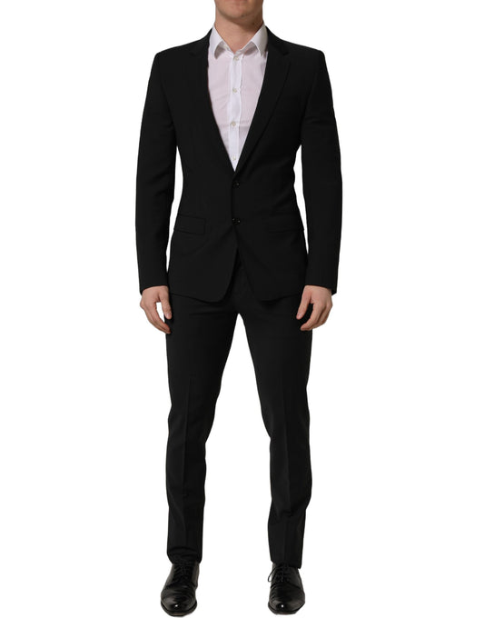 Pant Suit by Dolce & Gabbana for men in polyester & wool black features a tailored silhouette, showcasing a sophisticated wrap single-breasted neckline and tailored slim for a refined, professional look.