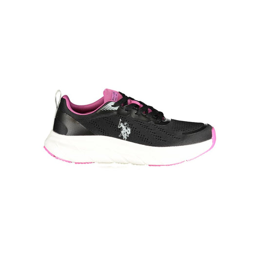 Athletic Sneakers by U.S. POLO ASSN. for women in polyester & polyurethane black & fuchsia presents a sleek silhouette, perfectly capturing the athletic style essence of Women's Athletic Polyester & Polyurethane Sneakers with its sleek design and premium finish.
