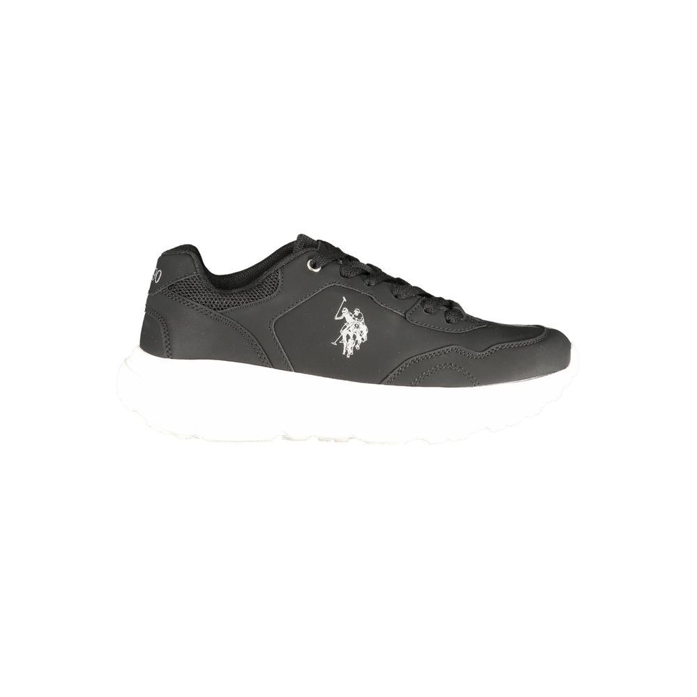 Athletic Sneakers by U.S. POLO ASSN. for women in polyester & polyurethane black & print presents a sleek silhouette, perfectly capturing the athletic style essence of Women's Athletic Polyester & Polyurethane Sneakers with its sleek design and premium finish.