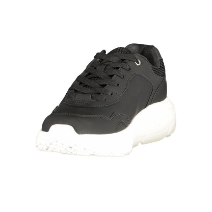 Athletic Sneakers by U.S. POLO ASSN. for women in polyester & polyurethane black & print features an architectural silhouette, showcasing the premium athletic style of the Women's Athletic Polyester & Polyurethane Sneakers with an architectural finish.