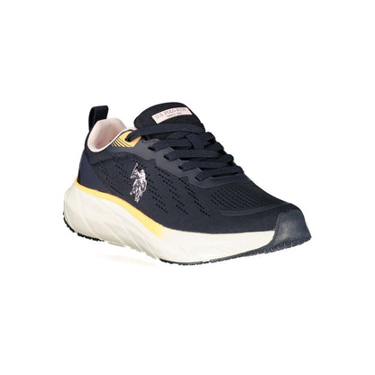 Athletic Sneakers by U.S. POLO ASSN. for women in polyester & polyurethane blue & pink features an architectural silhouette, showcasing the premium athletic style of the Women's Athletic Polyester & Polyurethane Sneakers with an architectural finish.