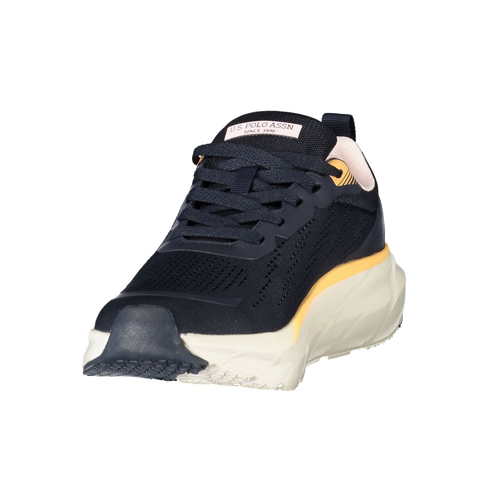 Athletic Sneakers by U.S. POLO ASSN. for women in polyester & polyurethane blue & pink showcases a architectural silhouette, artfully capturing the essence of the Women's Athletic Polyester & Polyurethane Sneakers with its signature architectural athletic style construction.