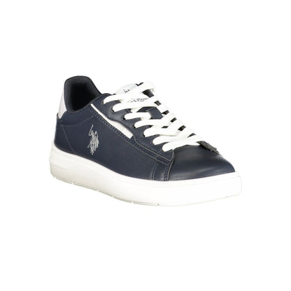 Athletic Sneakers by U.S. POLO ASSN. for women in polyester & polyurethane blue, gray, white & print features an architectural silhouette from the Women's Athletic Polyester & Polyurethane Sneakers collection, showcasing a architectural athletic style for a architectural look.