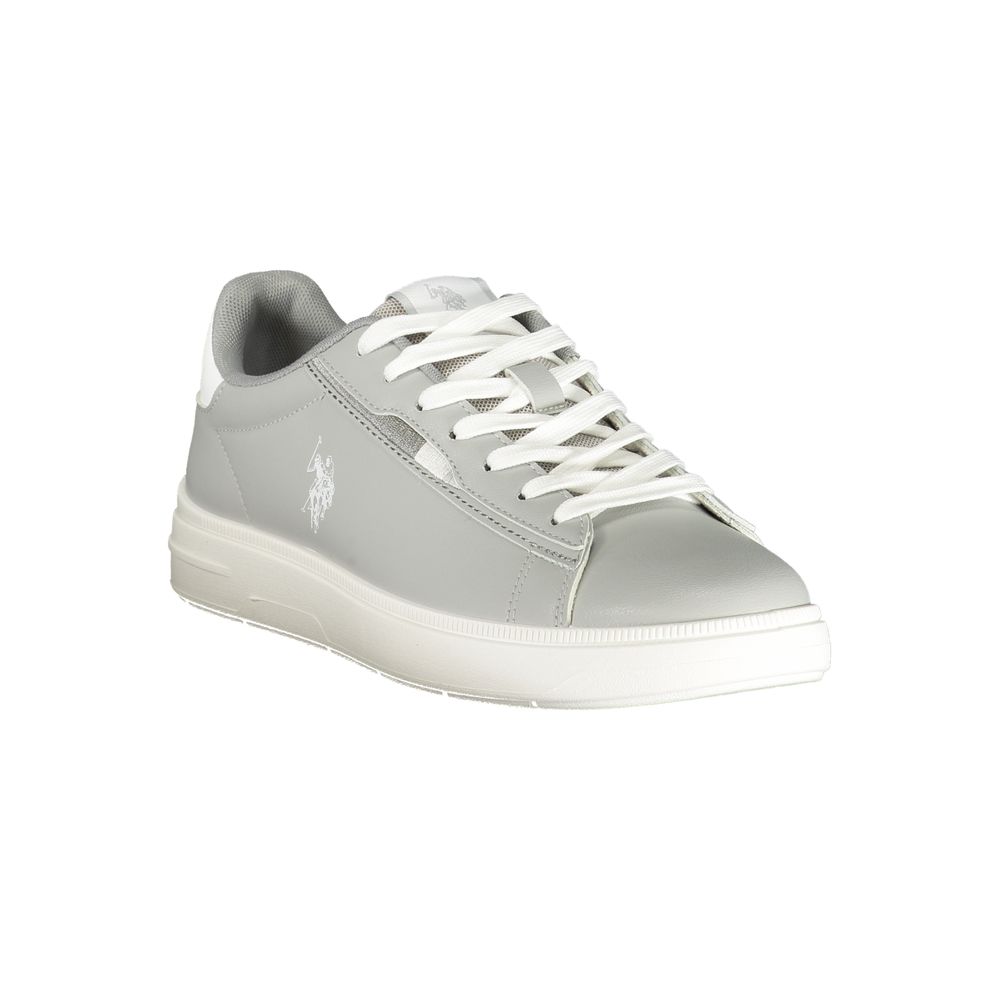 Athletic Sneakers by U.S. POLO ASSN. for men in polyester & polyurethane gray, white & print features an architectural silhouette from the Essence Men's Athletic Polyester & Polyurethane Sneakers collection, showcasing a architectural athletic style for a architectural look.