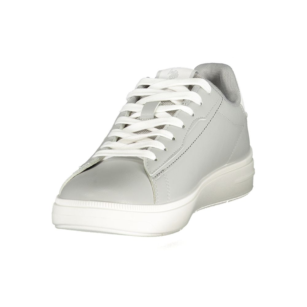 Athletic Sneakers by U.S. POLO ASSN. for men in polyester & polyurethane gray, white & print features an architectural silhouette, showcasing the premium athletic style of the Essence Men's Athletic Polyester & Polyurethane Sneakers with an architectural finish.