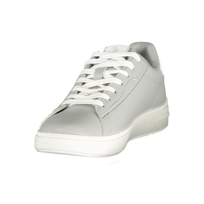 Athletic Sneakers by U.S. POLO ASSN. for men in polyester & polyurethane gray, white & print features an architectural silhouette, showcasing the premium athletic style of the Essence Men's Athletic Polyester & Polyurethane Sneakers with an architectural finish.