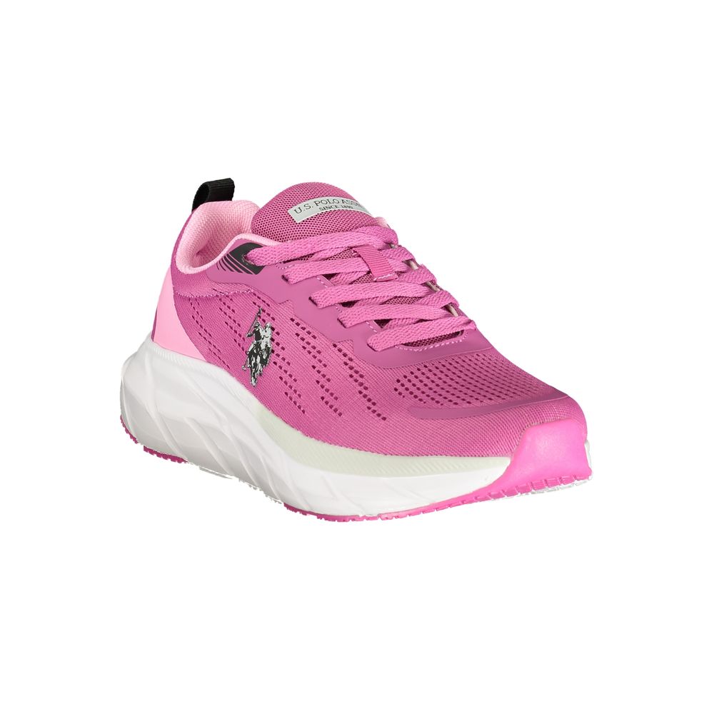 Athletic Sneakers by U.S. POLO ASSN. for women in polyester & polyurethane pink showcases a architectural silhouette, artfully capturing the essence of the Women's Athletic Polyester & Polyurethane Sneakers with its signature architectural athletic style construction.