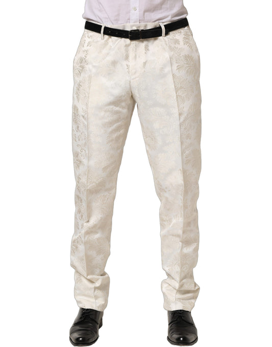 Dolce & Gabbana White Floral Men Dress Formal Trouser Pants