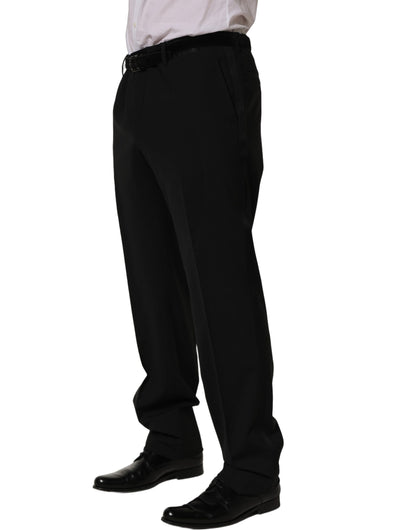 Dolce & Gabbana Black Wool Tapered Leg Dress Trouser Pants