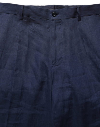 Dolce & Gabbana Blue Linen Straight Men Dress Trouser Pants