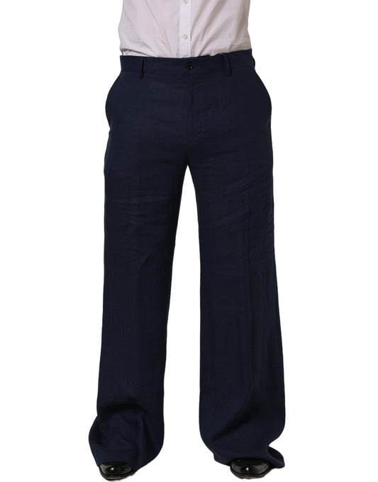 Trousers by Dolce & Gabbana for men in linen blue features a sculptural silhouette, showcasing a sculptural straight-leg and long with a sophisticated for a sculptural finish.