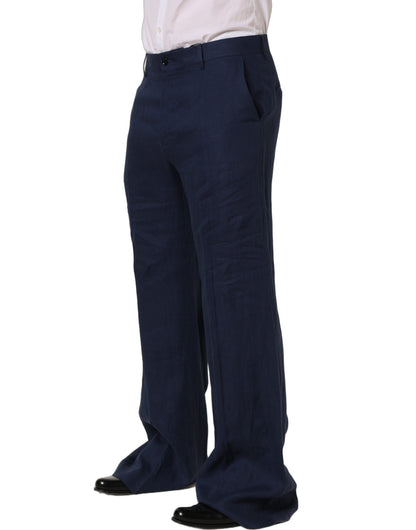 Dolce & Gabbana Blue Linen Straight Men Dress Trouser Pants