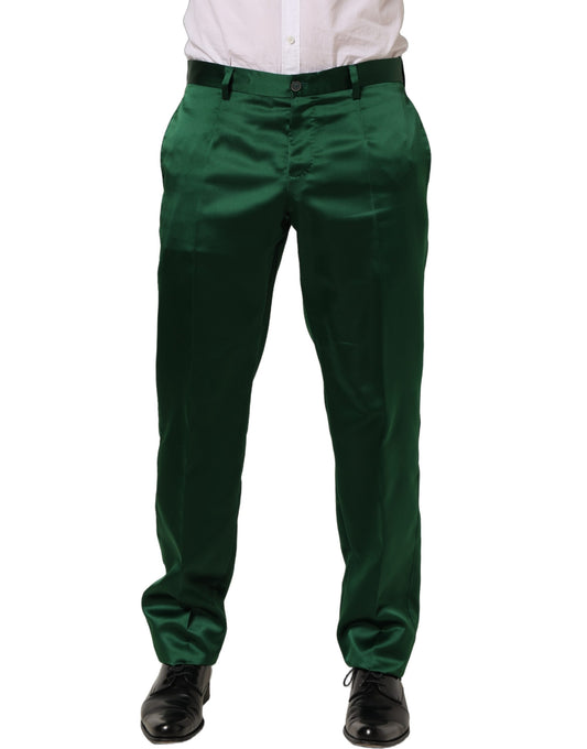 Trousers by Dolce & Gabbana for men in polyester dark-green presents a perennial silhouette, meticulously tailored with a tapered-leg cut, long finish, and an elegant .