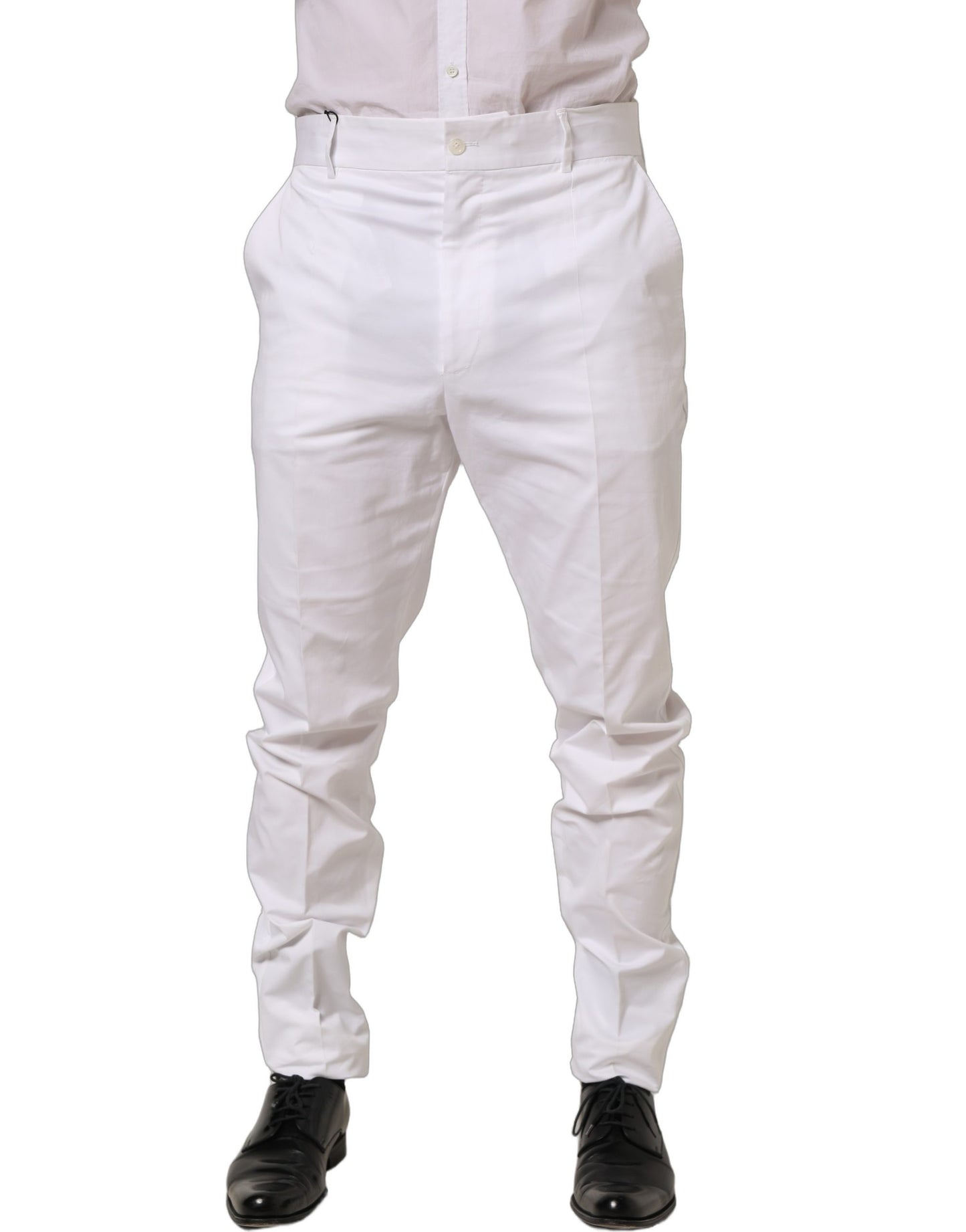 Dolce & Gabbana White Cotton Tapered Leg Dress Trouser Pants