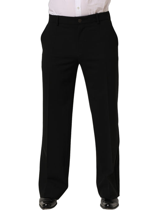 Trousers by Dolce & Gabbana for men in virgin wool & viscose black presents a smart silhouette, meticulously detailed with a smart straight-leg, a smart long, and a smart .