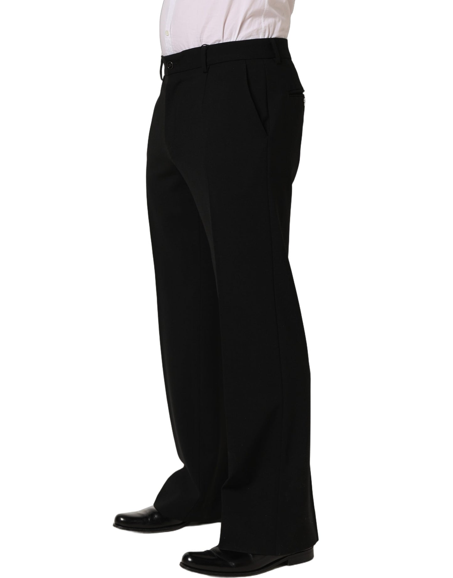 Dolce & Gabbana Black Wool Straight Men Dress Trouser Pants