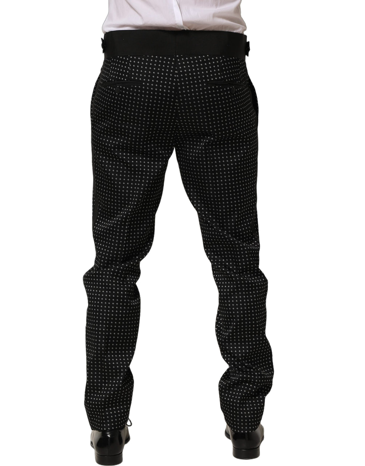 Dolce & Gabbana Men's Wide Silk Cotton Polyester & Satin Trousers - Black Patterned Jacquard