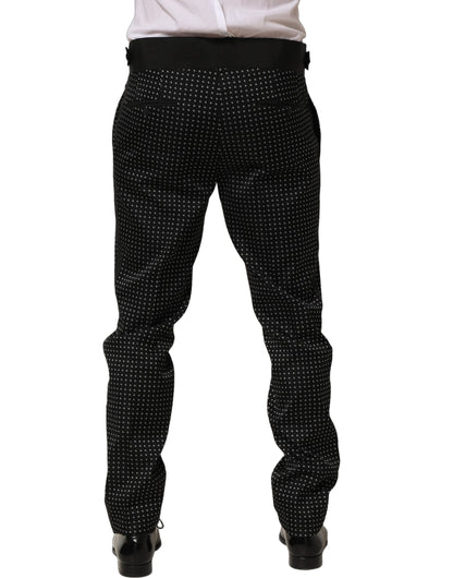 Dolce & Gabbana Men's Wide Silk Cotton Polyester & Satin Trousers - Black Patterned Jacquard