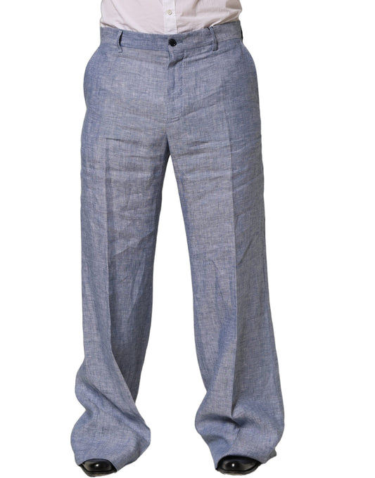 Trousers by Dolce & Gabbana for men in linen light-blue presents a perennial silhouette, meticulously tailored with a straight-leg cut, long finish, and an elegant .