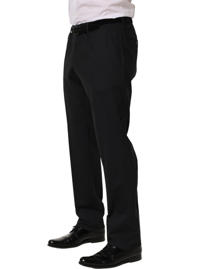 Dolce & Gabbana Black Wool Tapered Leg Dress Trouser Pants