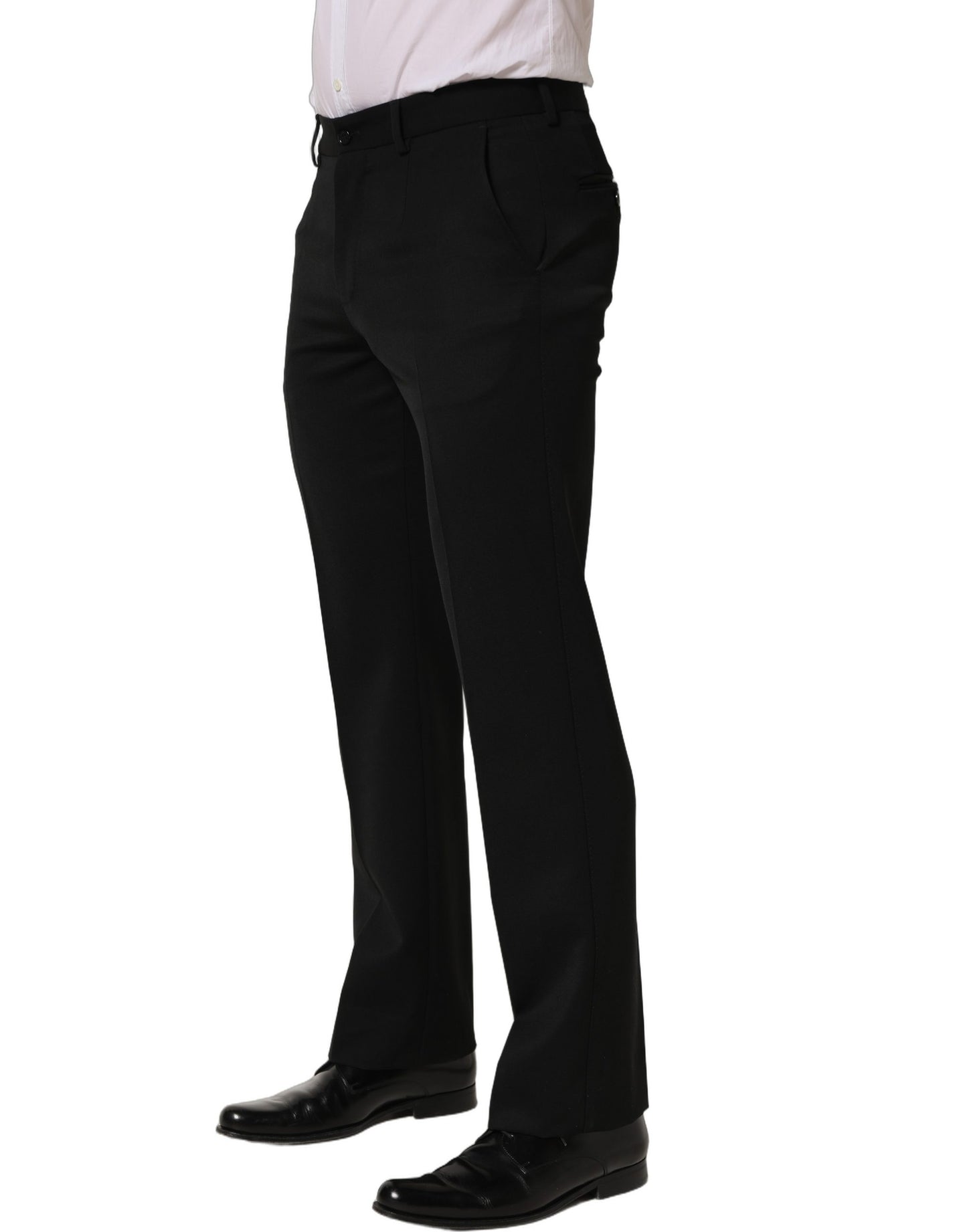 Dolce & Gabbana Black Wool Tapered Men Dress Trouser Pants