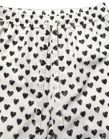 Dolce & Gabbana White Graphic Heart Print Men Trousers Pants