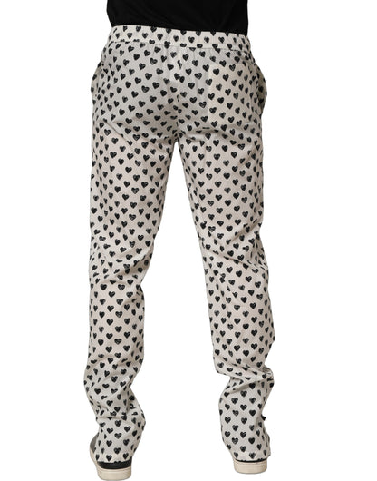 Dolce & Gabbana White Graphic Heart Print Men Trousers Pants