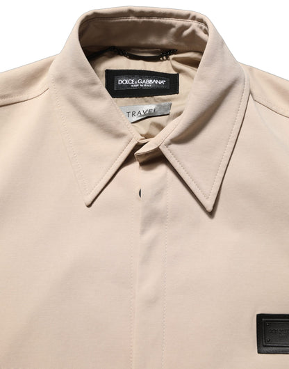 Dolce & Gabbana Men's Regular Fit Long-Sleeve Stretch Polyester Cotton Overshirt - Beige