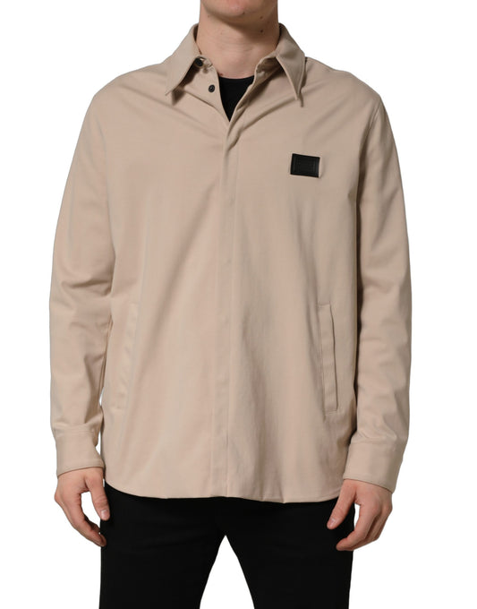Dolce & Gabbana Men's Regular Fit Long-Sleeve Stretch Polyester Cotton Overshirt - Beige