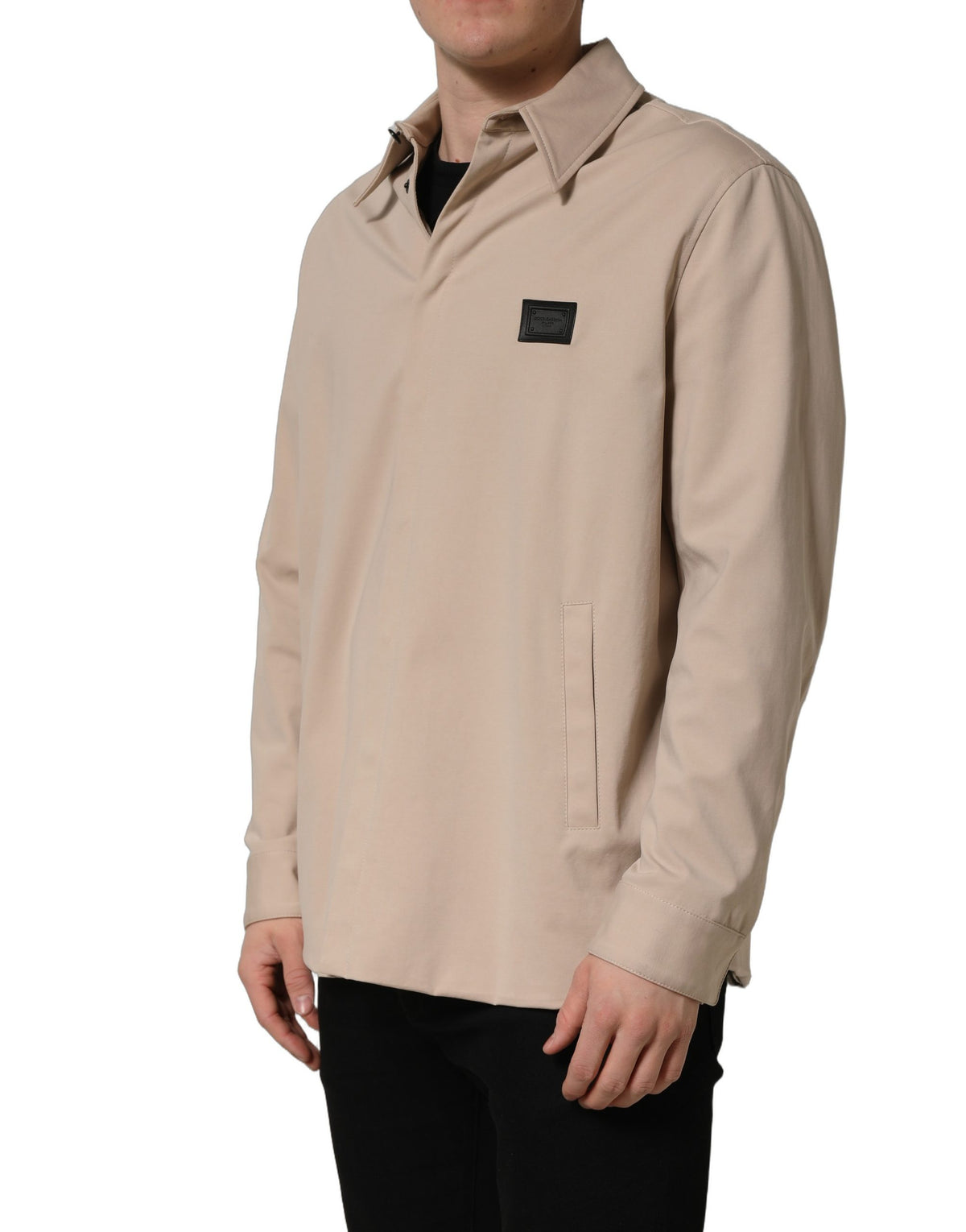 Dolce & Gabbana Men's Regular Fit Long-Sleeve Stretch Polyester Cotton Overshirt - Beige