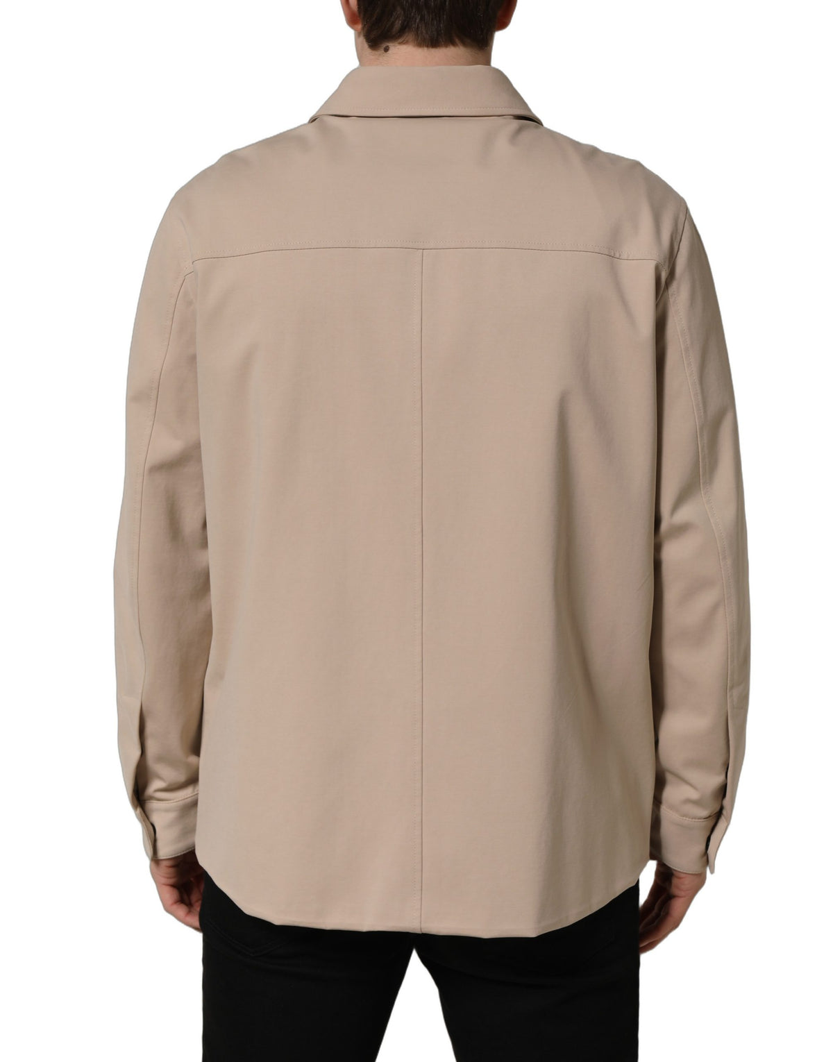 Dolce & Gabbana Men's Regular Fit Long-Sleeve Stretch Polyester Cotton Overshirt - Beige