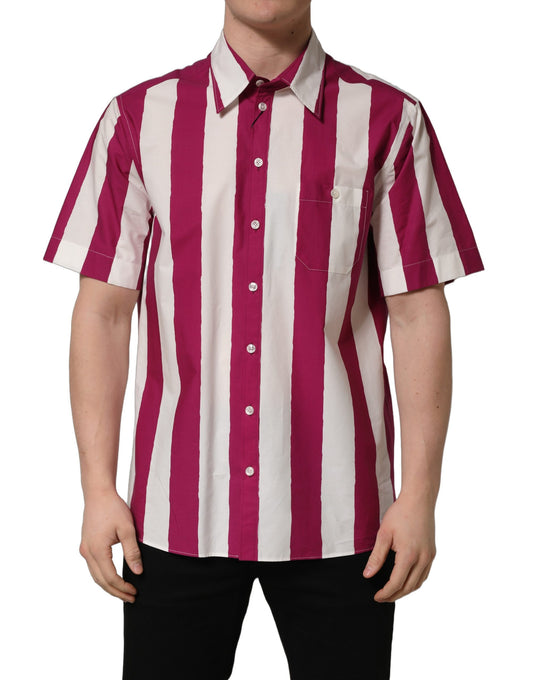 Shirt by Dolce & Gabbana for men in cotton burgundy, cream, maroon, white, patterned & striped features an polished silhouette, showcasing a sophisticated wrap neckline and short-sleeve detail for a truly polished finish.
