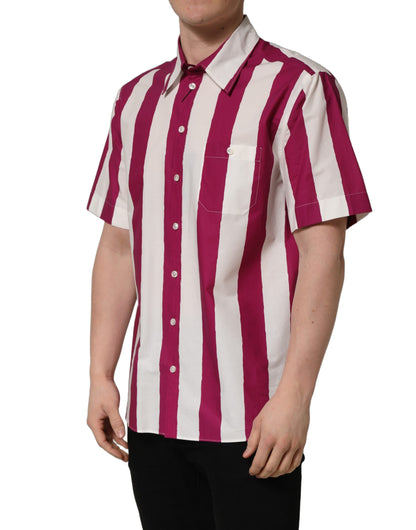 Dolce & Gabbana White Maroon Striped Men Short Sleeves Shirt