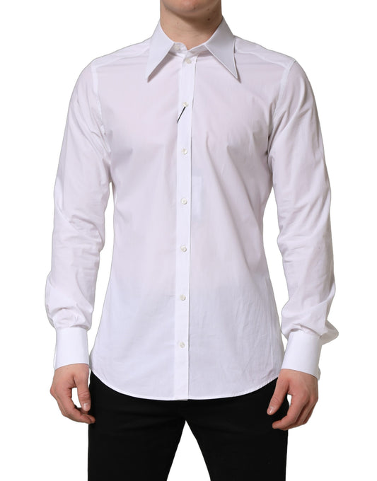 Dress Shirt by Dolce & Gabbana for men in cotton & silk white showcases a sublime silhouette, artfully detailed with a sublime wrap neckline and long-sleeve for a sophisticated, sublime finish.
