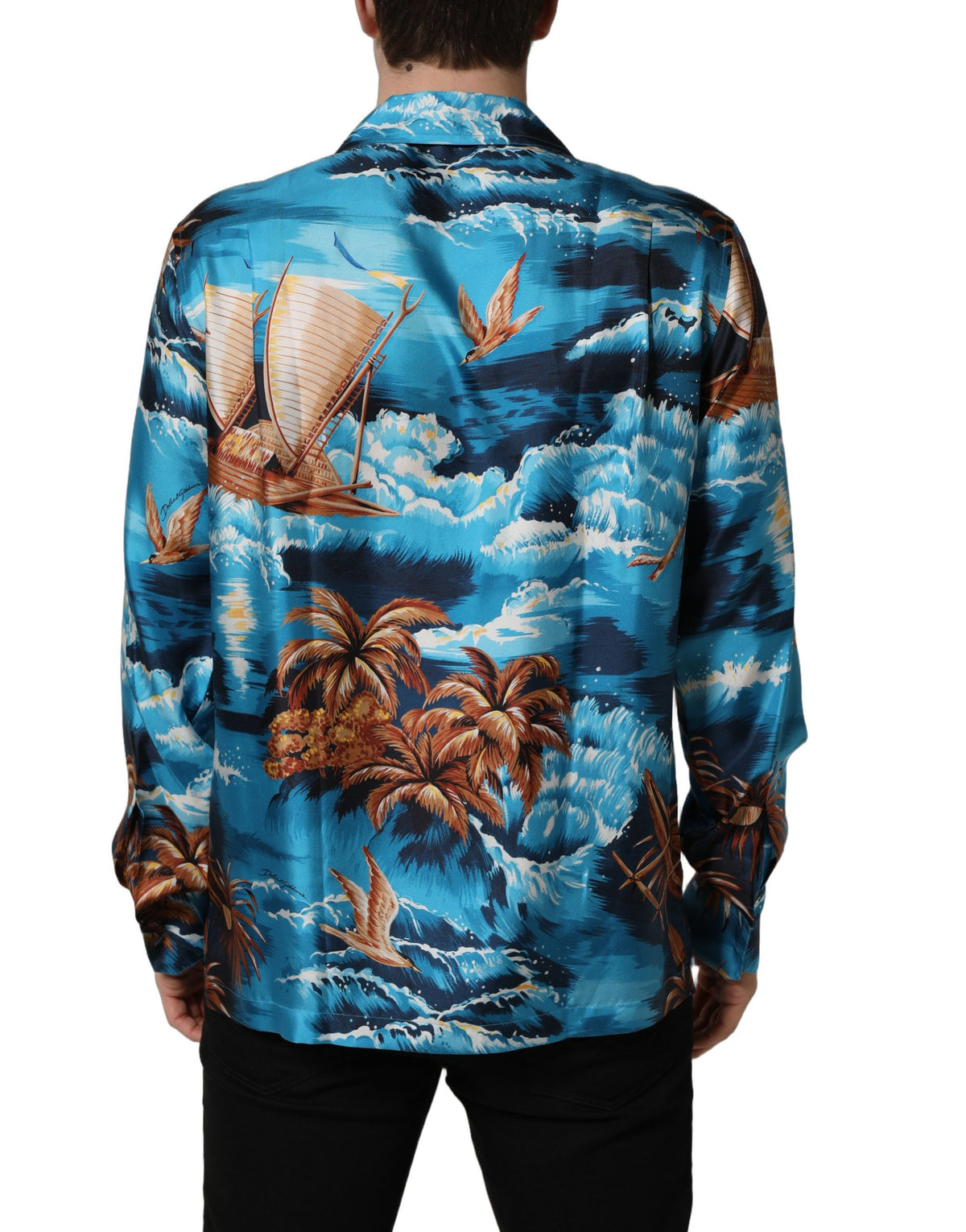 Dolce & Gabbana Men's Regular Fit Short-Sleeve; Long-Sleeve Silk Twill Shirt - Blue Patterned Print