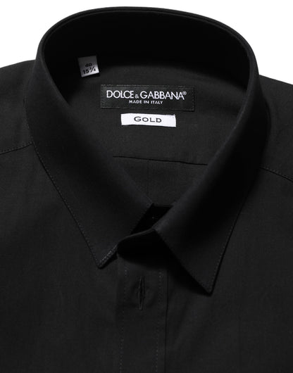 Dolce & Gabbana Black Cotton Stretch GOLD Fit Dress Shirt