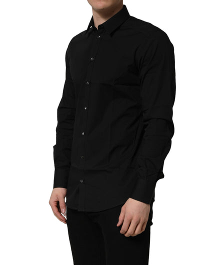 Dolce & Gabbana Men's Slim Long-Sleeve Stretch Cotton Dress Shirt - Black Gold