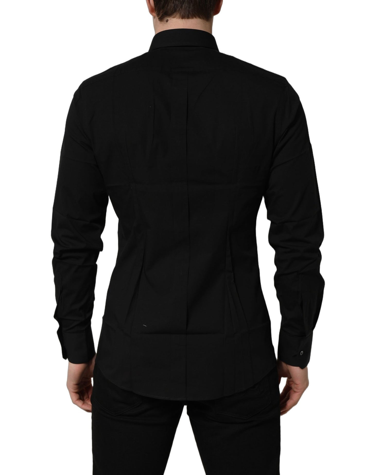 Dolce & Gabbana Black Cotton Stretch GOLD Fit Dress Shirt