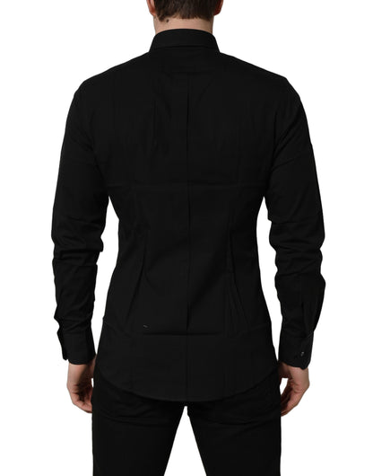 Dolce & Gabbana Men's Slim Long-Sleeve Stretch Cotton Dress Shirt - Black Gold