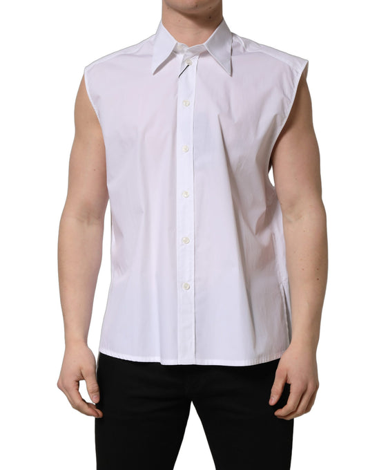 Dolce & Gabbana Men's Slim Sleeveless Cotton Dress Shirt - White