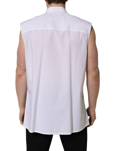 Dolce & Gabbana White Cotton Sleeveless Formal Dress Shirt