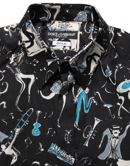 Dolce & Gabbana Men's Slim Long-Sleeve Cotton Dress Shirt - Black Gold Print