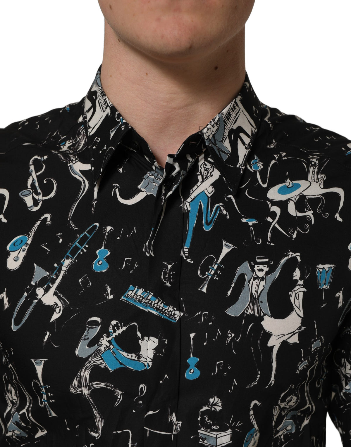 Dolce & Gabbana Men's Slim Long-Sleeve Cotton Dress Shirt - Black Gold Print