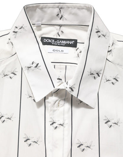 Dolce & Gabbana Men's Slim Long-Sleeve Cotton Dress Shirt - Gold White Print