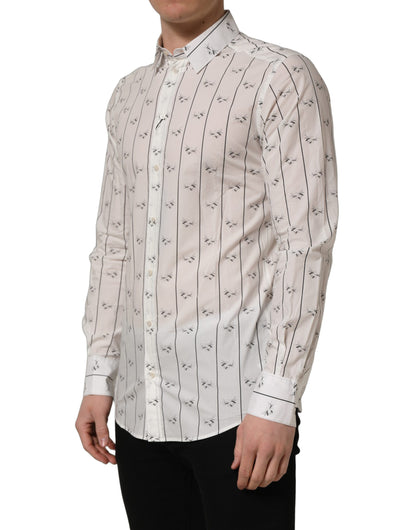 Dolce & Gabbana Men's Slim Long-Sleeve Cotton Dress Shirt - Gold White Print