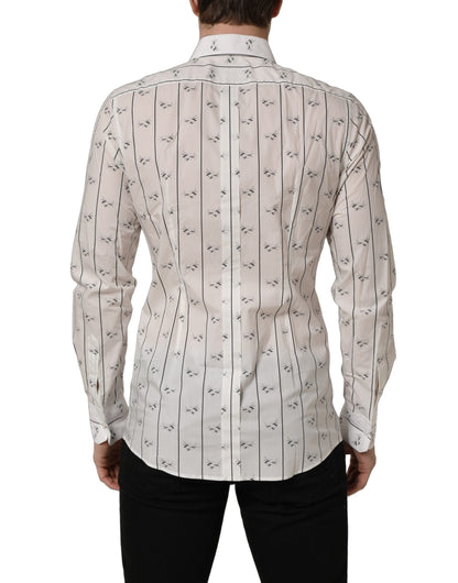 Dolce & Gabbana Men's Slim Long-Sleeve Cotton Dress Shirt - Gold White Print