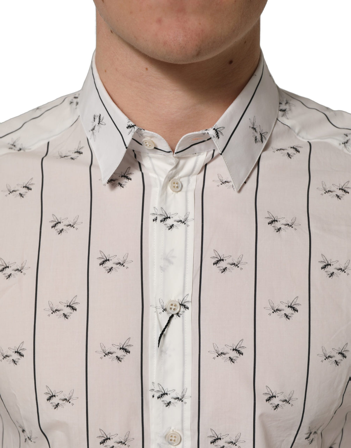 Dolce & Gabbana Men's Slim Long-Sleeve Cotton Dress Shirt - Gold White Print