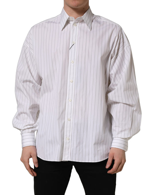Dress Shirt by Dolce & Gabbana for men in cotton white & striped presents a discerning silhouette, showcasing a sophisticated wrap neckline and for a truly discerning finish.
