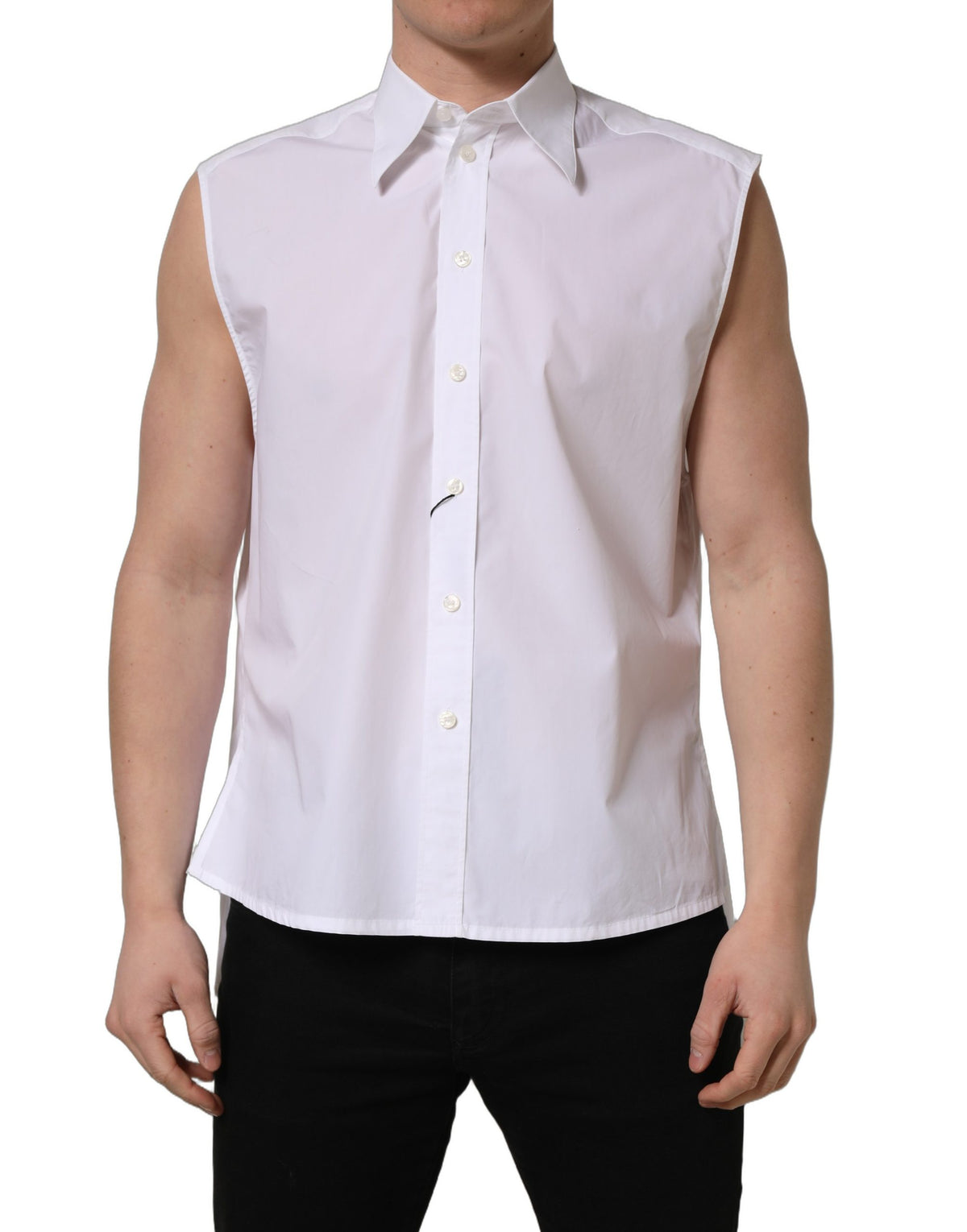 Dolce & Gabbana Men's Slim Sleeveless Cotton Dress Shirt - White